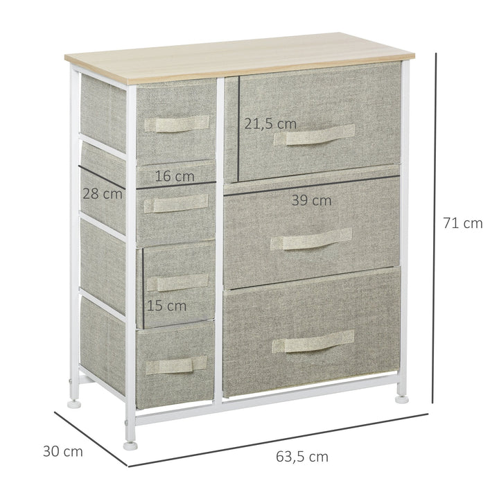 Cómoda com 7 Gavetas de Tecido Cómoda de Armazenamento Multifuncional para Dormitório Sala de Estar Corredor 63,5x30x71cm Cinza