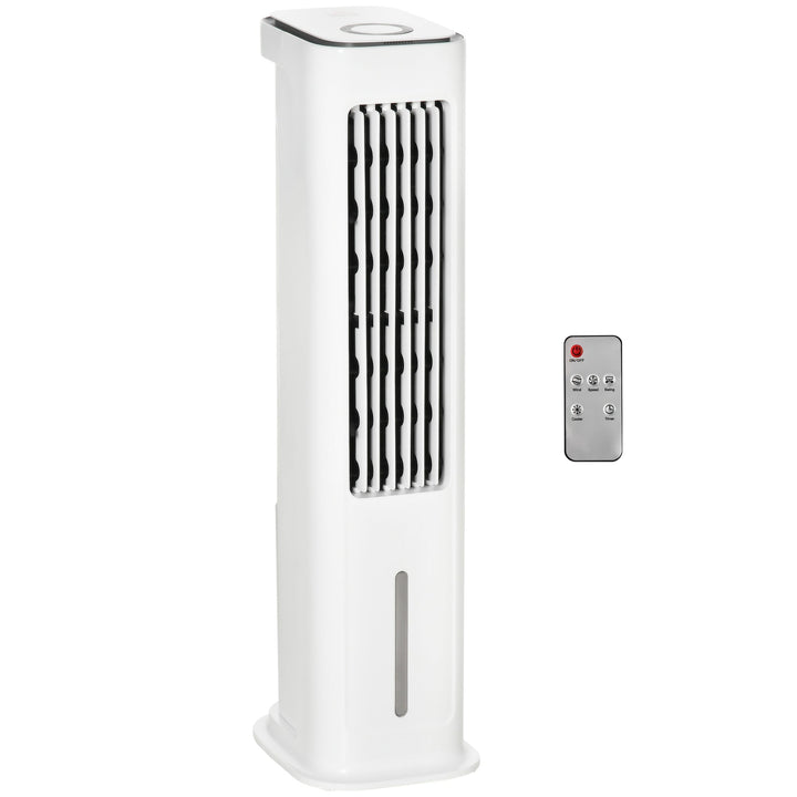 Ventoinha de Torre Altura 86cm Oscilante com Controle Remoto Depósito de Água 5L 3 Modos 3 Velocidades Temporizador de 12h e Tela LED Tátil 23x29x86cm Branco