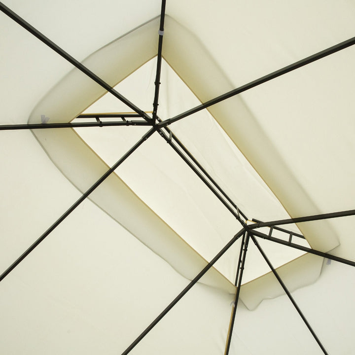 Pérgola de Jardim 4x3m Pérgola de Alumínio com Teto com Ventilação 4 Cortinas Laterais 4 Telas Mosquiteiras e 8 Orifícios de Drenagem para festas Eventos Exterior Creme