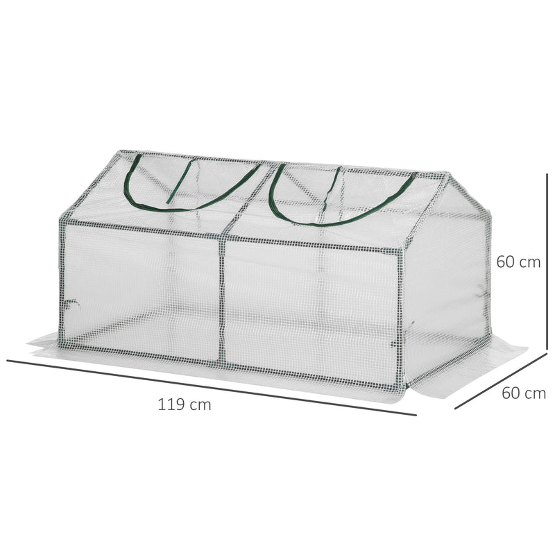 Estufa 119x60x60cm Estufa de Jardim com 2 Janelas Enroláveis para Cultivo de Plantas Verduras Flores Branco Translúcido