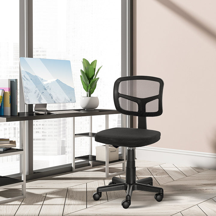 Cadeira de Escritório Ergonómica de Malha Cadeira de Escritório Giratória 360° com Altura Ajustável Suporte Lombar Respirável e Rodas 43x48x77,5-89,5cm Preto