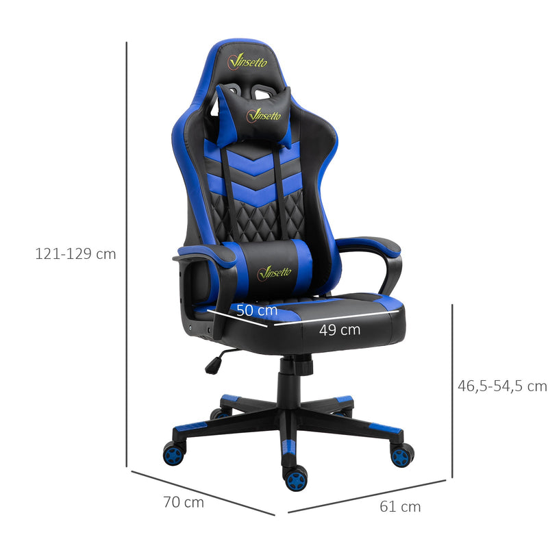 Cadeira ergonômica gaming de escritório Altura ajustável basculante com apoio de cabeça giratorio 61x70x121-129 azul