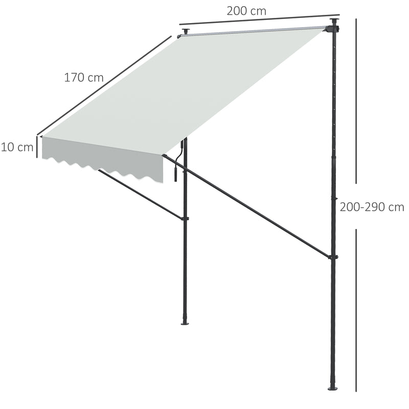 Toldo Manual Retrátil 200x170x200-290cm Toldo Ajustável com Manivela Proteção Solar UV40+ para Varanda Jardim Creme