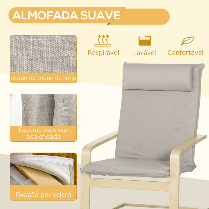 Poltrona Otomana de Sala de Estar Estofada em Tecido Poltrona Moderna com Encosto Alto Apoio para os Braços e Almofada Removível para Dormitório Escritório Carga Máxima 120kg 67x69x100cm Cinza