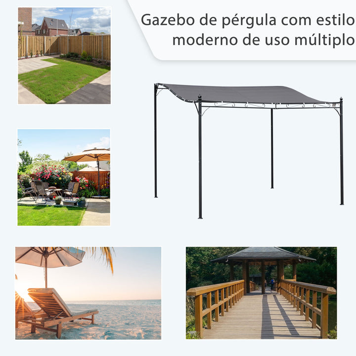 Pergola de jardim 3x3m com Toldo e 4 Furos de Drenagem Metal e Poliester 180 g / m² Resistente Cinza