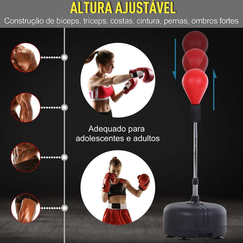 Pêra de boxe ajustável em altura com base recarregável Pêra boxe com suporte e luvas para adultos e adolescentes ?48x136-154 cm Vermelho