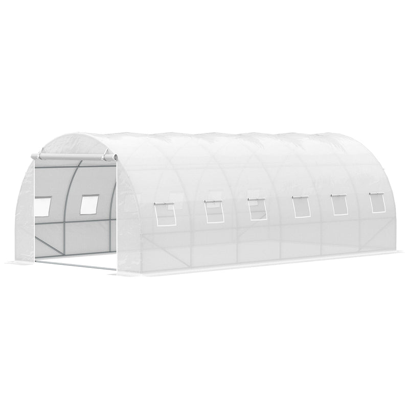 Estufa de Túnel 600x300x200cm com Porta Enrolável 12 Janelas Cobertura de PE 140g/m² e Metal Galvanizado para Cultivos de Plantas Verduras Branco