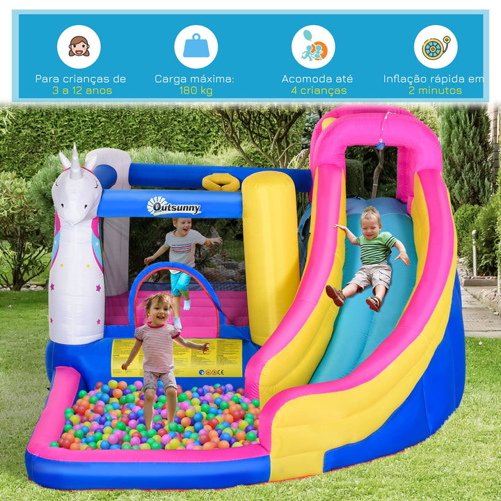 Castelo inflável infantil com piscina escorregador cama de salto e bolsa de transporte 380x320x210 cm Multicolor