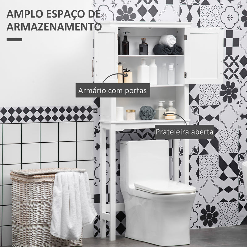 Armário sobre Sanita Armário Alto para Lavadora com 2 Portas Prateleira Interior Ajustável e 1 Prateleira de Armazenamento para Casa de Banho WC Carga 30kg Anti-Tombamento 71x20,5x165cm Branco