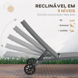 Conjunto de 2 Espreguiçadeiras Reclináveis de Jardim Espreguiçadeiras de Alumínio para Exterior com Encosto Ajustável em 5 Níveis e Rodas para Praia Piscina 165x66x102cm Cinza