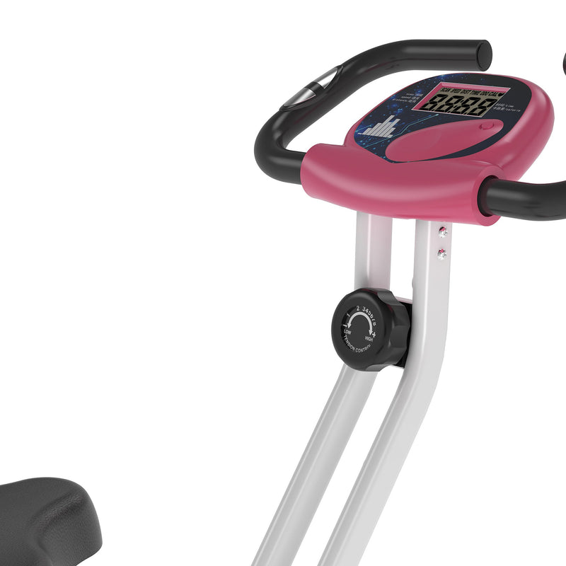 Bicicleta ergométrica profissional dobrável com 8 níveis de resistência magnética Assento com Altura Ajustável Aço 43x97x109 cm Rosa