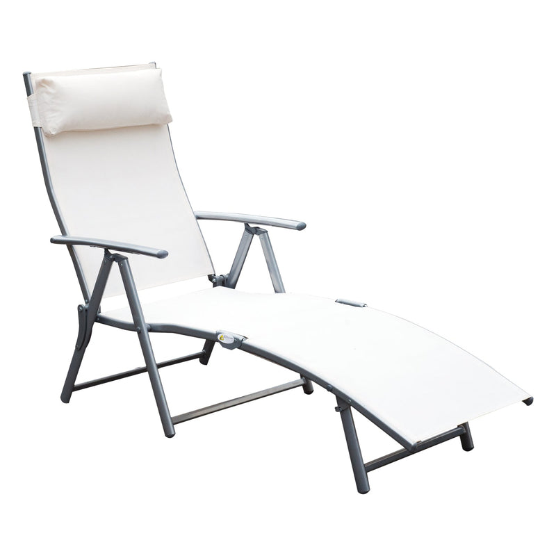 Espreguiçadeira Dobrável Encosto Ajustável para 7 Níveis com Travesseiro Resistente ao Textilene Relaxar na Piscina Exterior Terraço Camping 137x63,5x100,5 cm cm Aço