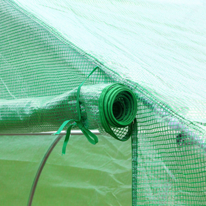 Estufa de Túnel 595x300x200cm Estufa de Jardim Grande com 12 Janelas e Porta Enrolável com Zíper para Cultivo de Plantas Verde