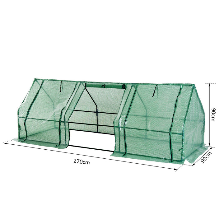 Estufa pequena com janelas - Cor verde - Tubos de aço e PE 140 g / m2 - 270x90x90cm
