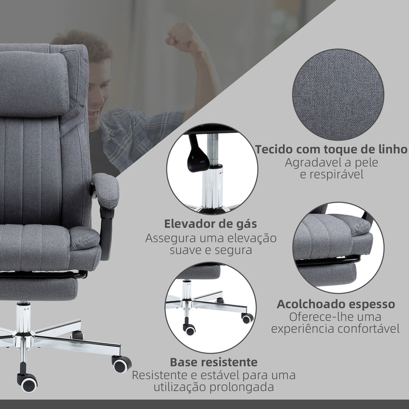 Cadeira de Escritório com 6 Pontos de Massagem por Vibração Cadeira de Escritório Reclinável com Altura Ajustável Controlo Remoto Encosto Alto e Apoio para a Cabeça 65x61x101-113 cm Cinza