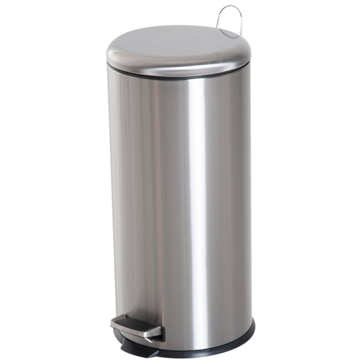 Lixeira com abertura por pedal com 30 L de volume em prata de aço inoxidável