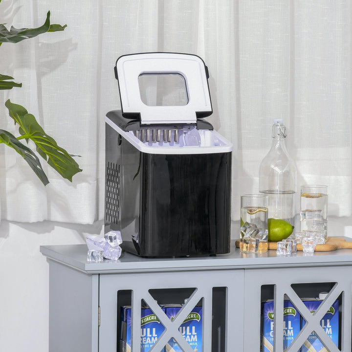 Máquina de gelo Silencioso Potência 120W Capacidade 12kg com Tela LCD Tanque de 1.8L Limpeza automática 31,5x23x32,5 cm preto
