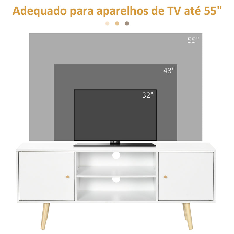 Móvel de TV de Sala de Estar Móvel para Televisores de até 55 Polegadas com 2 Portas 2 Prateleiras de Armazenamento para Escritório Dormitório 120x34x50cm Branco