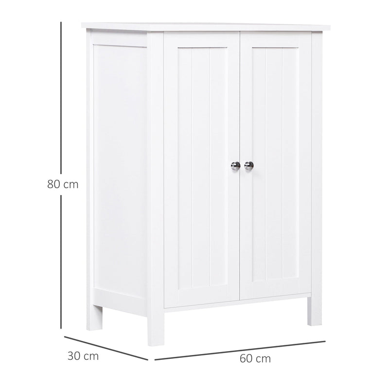 Armário Casa de Banho com 2 Portas e 2 Prateleiras Internas Ajustáveis Móvel Auxiliar de Armazenamento para Sala de Estar Cozinha 60x30x80cm Branco