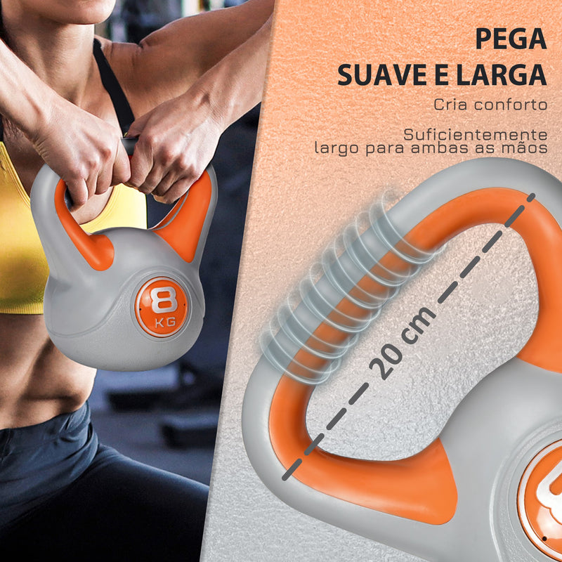 Kettlebell 8kg Peso Russo com Revestimento de PU e Enchimento de Areia para Treinamento em Casa Ginásio 20x14x24cm Laranja e Cinza