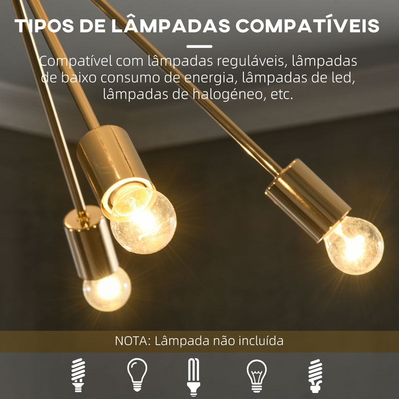 Candeeiro Suspenso Elegante Candeeiro de Teto de Metal Suporte para Lâmpada E27 Máx. 25W para Sala de Estar Sala de Jantar Dormitório 65x65x78,5cm Dourado