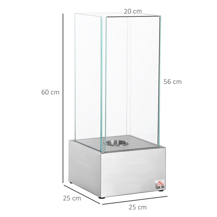 Lareira de Bioetanol de Pé 25x25x60cm Capacidade de 0,4L Combustão de 2 Horas Estufa de Bioetanol de Aço Inoxidável para Interior e Exterior Prata