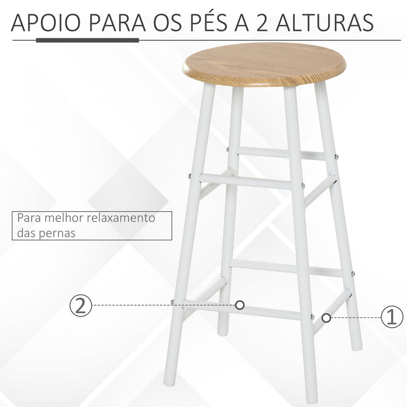 Conjunto de Móvel Bar Conjunto de Mesa Alta e 2 Bancos com Prateleira de Armazenamento e Estrutura de Metal para Cozinha Sala de Jantar 80x50x90cm Branco e Madeira