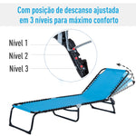 Espreguiçadeira de jardim dobrável e ajustável com 3 posições sistema de laço Estrutura de Aço 197x58x76 cm azul claro