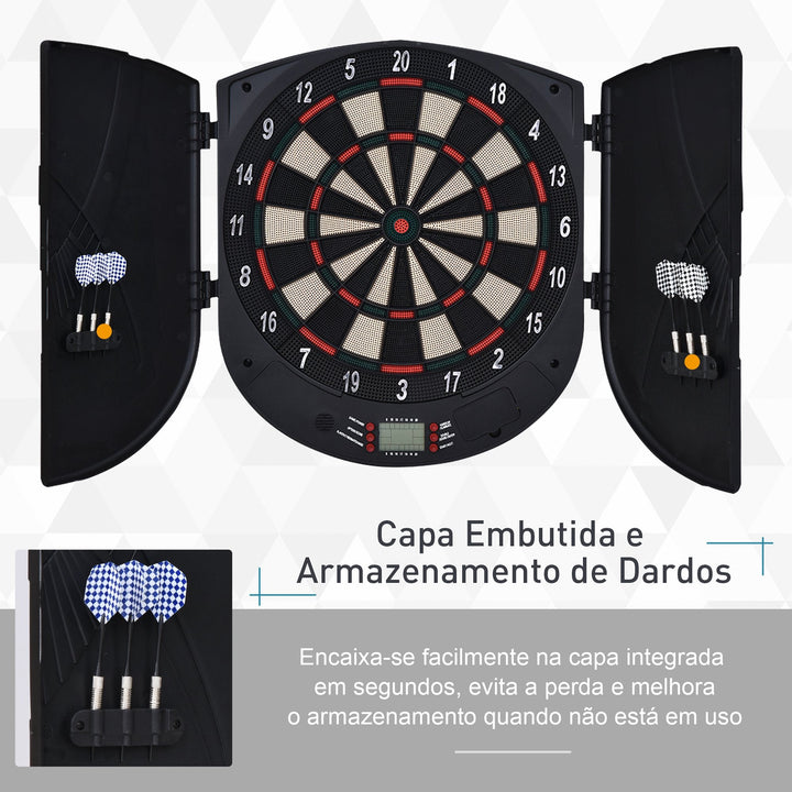 Alvo Eletrônico Digital com 6 Dardos até 8 Jogadores Marcador Portas Laterais Tela LCD 46.5x4.4x50.5 cm Preto