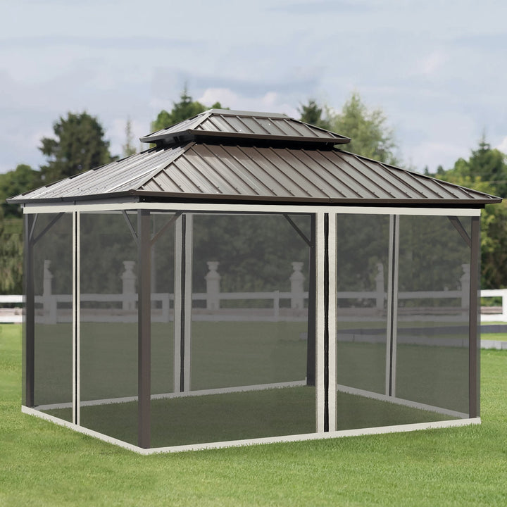 4 painéis laterais 335x207 cm para tenda de jardim com mosquiteira zíperes e anéis preto