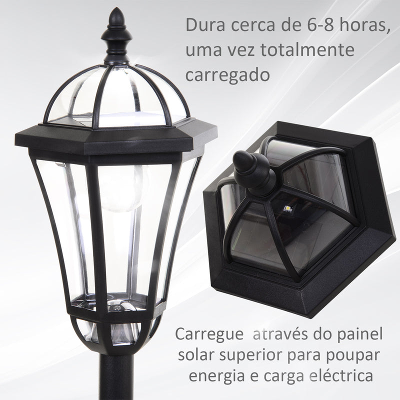 Conjunto de Candeeiros Solares de Jardim com Luzes LED Branca 3500K Impermeável IP44 Sensor de Noite 2 Candeeiros de Exterior para Terraço Pátio 18,5x18,5x129cm Preto