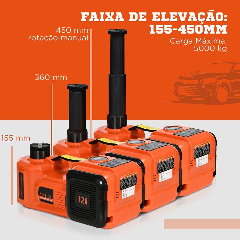 Kit de Macaco Elétrico para Carro 12V Macaco Elétrico para até 5 Toneladas de 15,5x45cm com Reparação para Pneus Luz LED e Inflador para Carro SUV Sedan 36x33x16cm Laranja