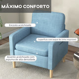 Poltrona Sala de Estar Poltrona Relax com 2 Bolsos Laterais Apoio para os Braços Assento Acolchoado Pés de Madeira Sofá Individual Moderno para Dormitório 73x79x87 cm Azul