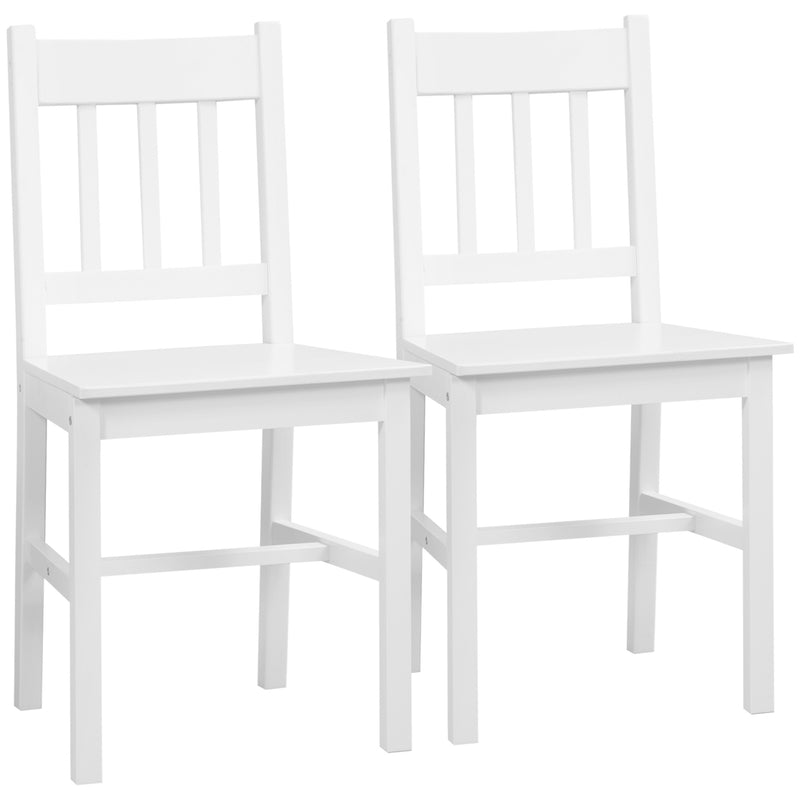 Conjunto de 2 Cadeiras de Sala de Jantar Cadeira de Cozinha com Encosto de Ripas Estrutura de Madeira de Pinho para Sala de Jantar Restaurante Carga Máxima 120 kg 41x46,5x85,5 cm Branco