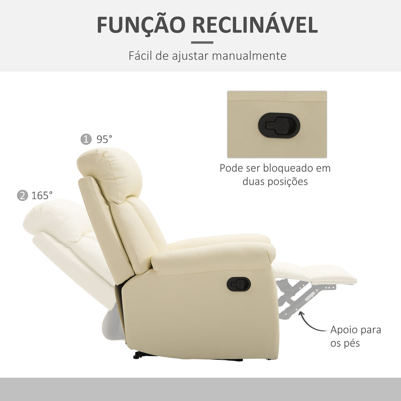 Poltrona Relax Reclinável Estofado em PU Poltrona de Sala de Estar com Apoio para os Pés Retrátil Encosto Alto Apoio para os Braços e Assento Acolchoado Grosso 80x97x107cm Bege