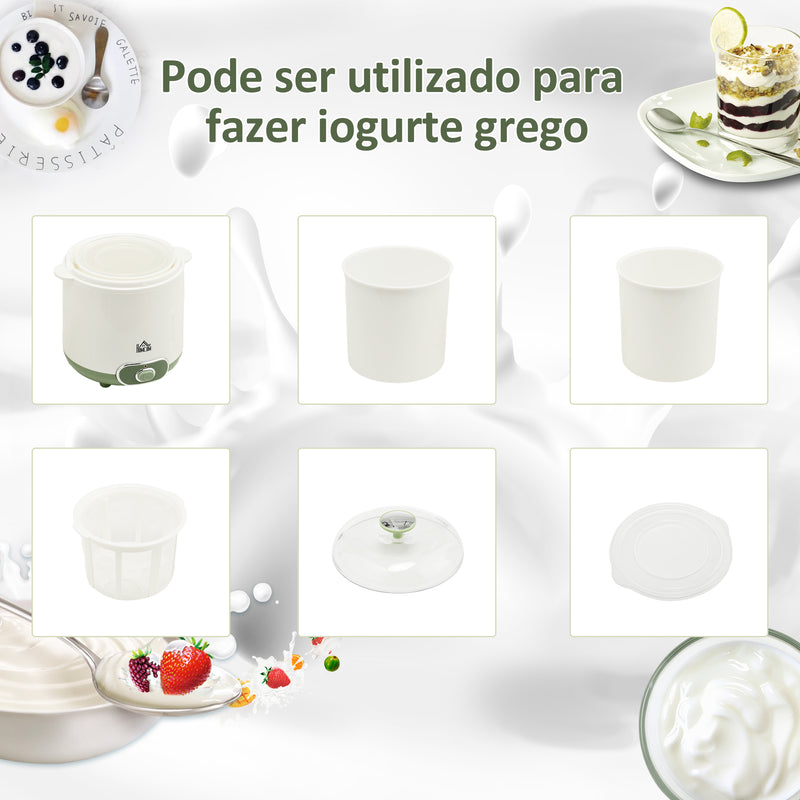 Iogurteira 20W 1,5L Máquina de Iogurte com Peneira para Fazer Iogurte Grego Indicador de Ligar e Aquecimento a Temperatura Constante PTC 19,5x17,5x21,4 cm Branco