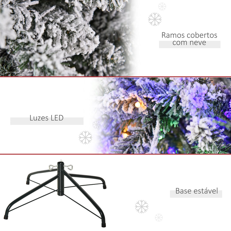 Árvore de Natal 210 cm com 250 Luzes LED Árvore de Natal Nevada com 829 Ramos e Base Dobrável de Metal Decoração de Natal para Interiores Ø112x210 cm Verde