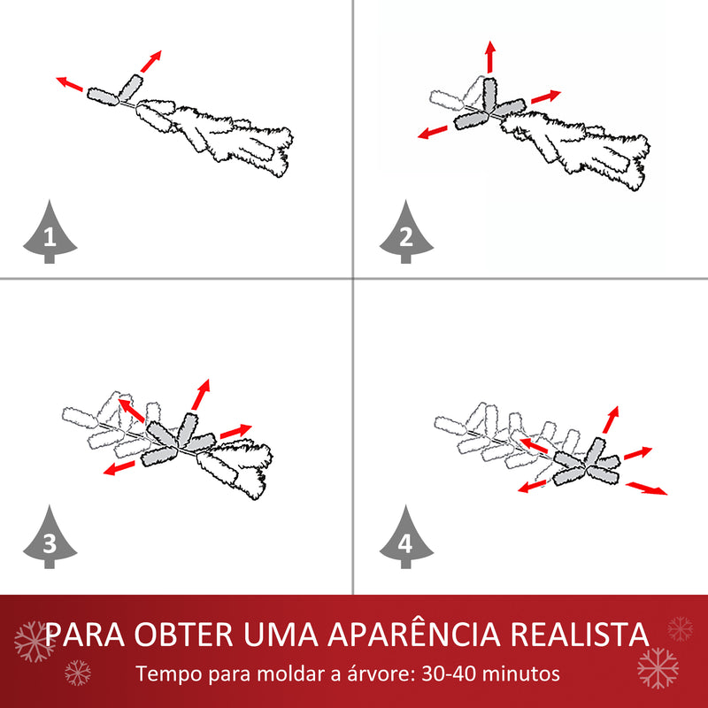 Árvore de Natal 210 cm com 250 Luzes LED Árvore de Natal Nevada com 829 Ramos e Base Dobrável de Metal Decoração de Natal para Interiores Ø112x210 cm Verde