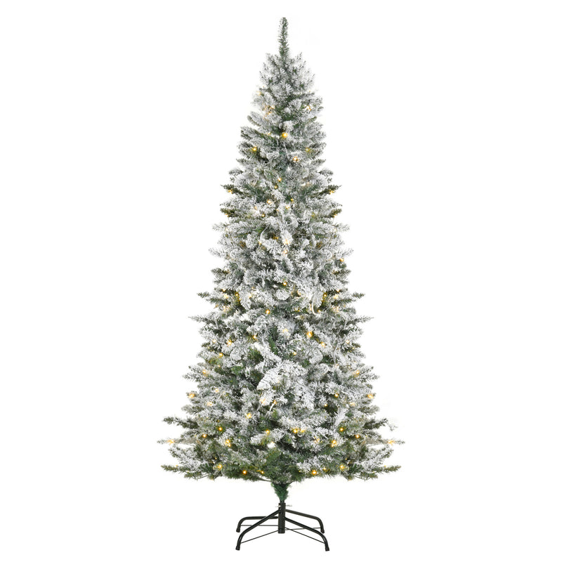 Árvore de Natal 210 cm com 250 Luzes LED Árvore de Natal Nevada com 829 Ramos e Base Dobrável de Metal Decoração de Natal para Interiores Ø112x210 cm Verde