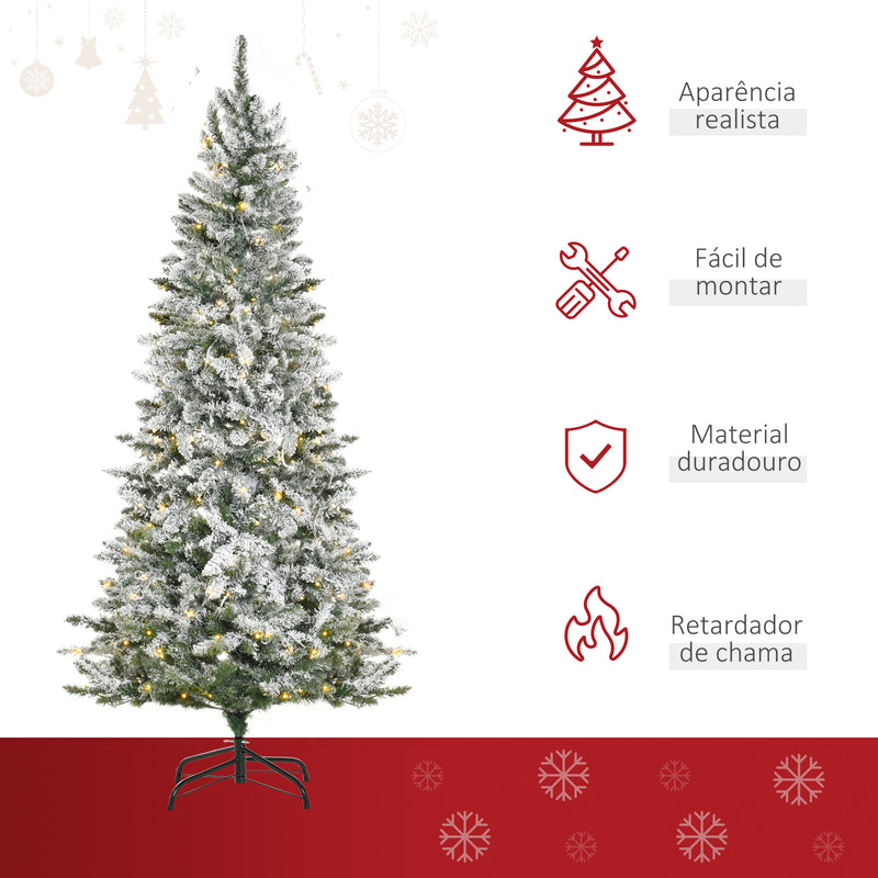 Árvore de Natal 210 cm com 250 Luzes LED Árvore de Natal Nevada com 829 Ramos e Base Dobrável de Metal Decoração de Natal para Interiores Ø112x210 cm Verde