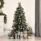 Árvore de Natal Artificial 150cm com 440 Ramas 39 Pinhas e 39 Frutinhas Folhas de PVC PE Base Dobrável e Suporte Metálico Decoração de Natal para Interiores Verde