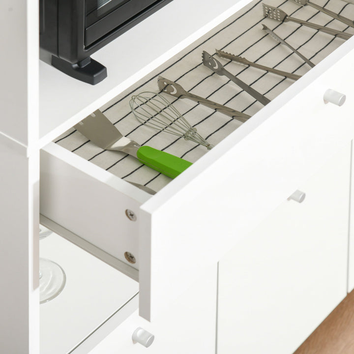 Aparador Auxiliar para Microondas Buffet de Cozinha com 2 Armários com Portas 1 Gaveta e Prateleiras de Armazenamento 90x40x120cm Branco