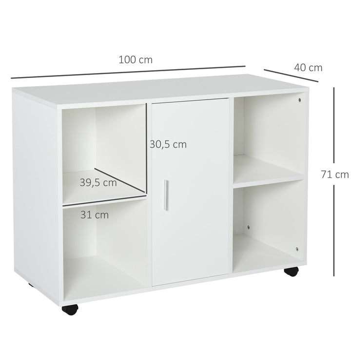 Armário para Escritório de Impressora com Espaço de Armazenamento e Rodas 100x 40 x 71 cm Branco
