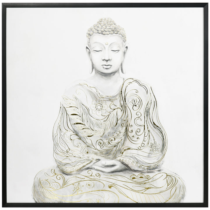 Pintura em Lona de Buda 83x83cm com Textura Dourada Impressão Artistica Quadro de Parede para Decoração em Dormitório Sala de Estar Cozinha Multicor