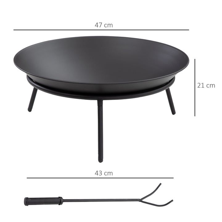 Braseiro de Exterior Braseiro de Metal com Atiçador para Varanda Campismo Ar Livre Ø47x21 cm Preto