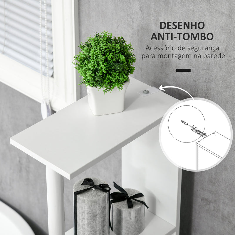 Armário Casa de Banho com 2 Portas e 2 Prateleiras Abertas Coluna Auxiliar para Casa de Banho Sala de Estar Dormitório Estilo Moderno 15,2x29,8x118cm Branco e Carvalho