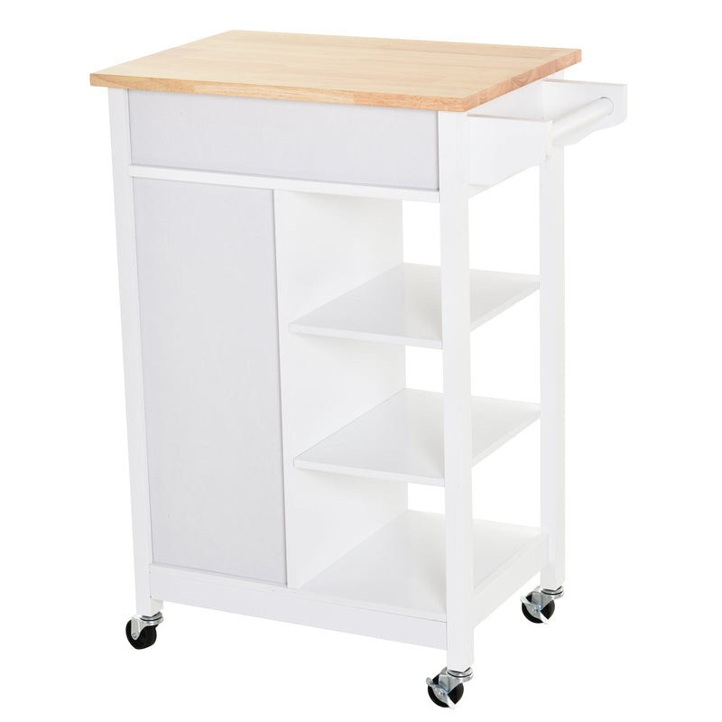 Carrinho de cozinha com 1 gaveta 1 armário 3 prateleiras abertas 66x39.5x86.5 cm Branco