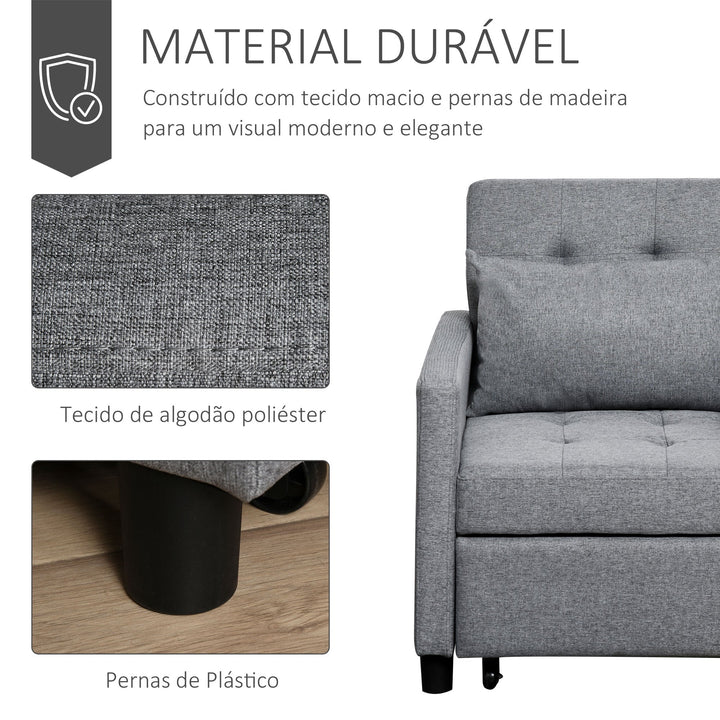 Sofá-cama Individual Poltrona com encosto reclinável Almofada removível Assento acolchoado e 4 rodas 69x77x84 cm Cinza