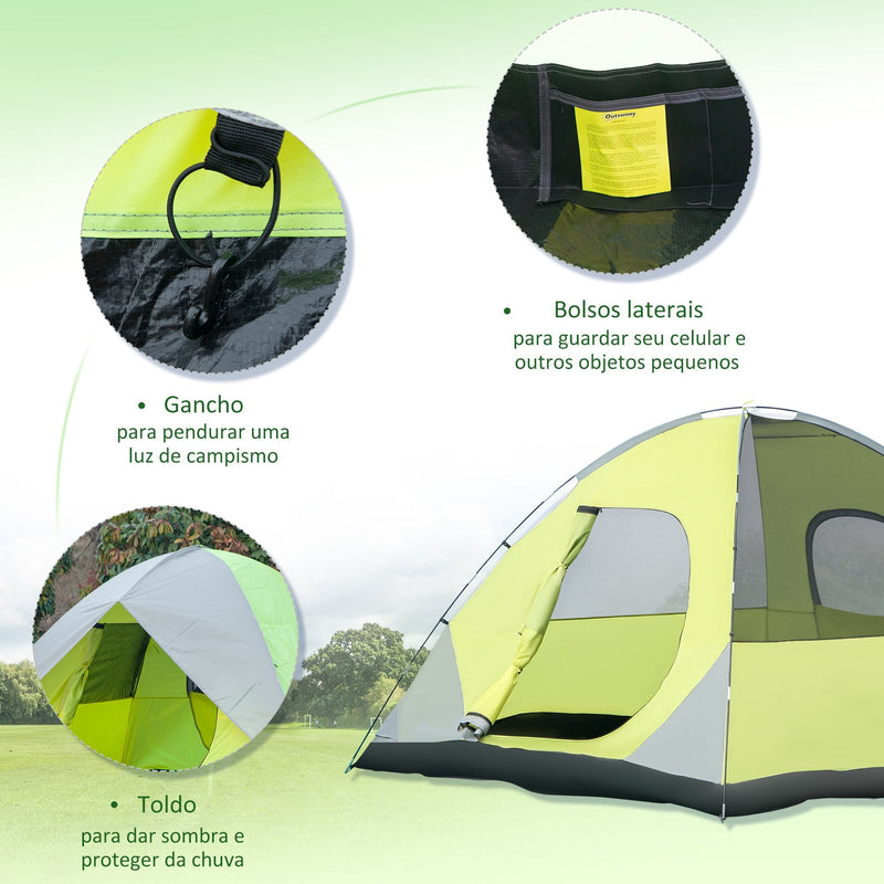 Tenda de Campismo Familiar 6 Pessoas Tenda de Campismo UPF+30 Impermeável até 1500mm com Capa Dupla Bolsos e Bolsa de Transporte 300x300x185cm Amarelo e Cinza