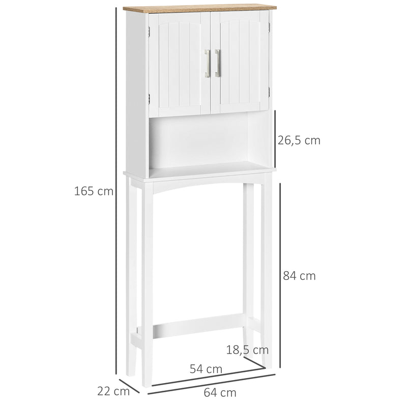 Armário sobre Sanita Armário Alto para Lavanderia com 2 Portas Prateleira Interior Ajustável e Prateleira de Armazenamento para Casa de Banho Carga Máxima 20kg Anti-Tombo 64x22x165cm Branco